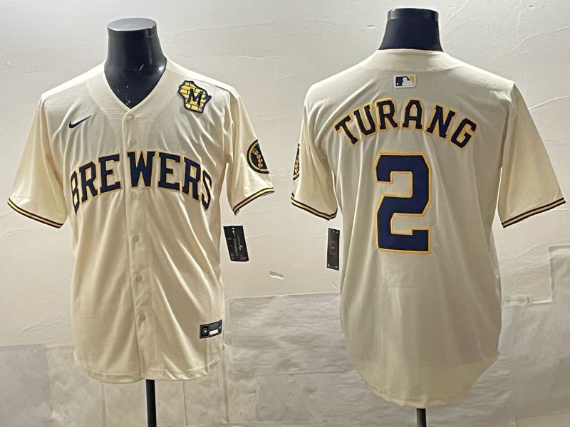 Men 2025 Milwaukee Brewers #2 Turang Cream 2025 Nike MLB Jersey 016